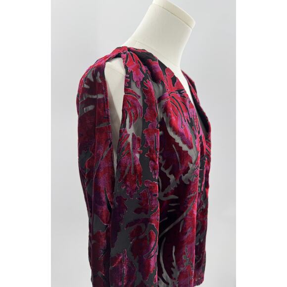 Mika Mindel Burn out Velvet Devore Red Black Long Sleeve Top S Goth Dark Witchy - Picture 3 of 9